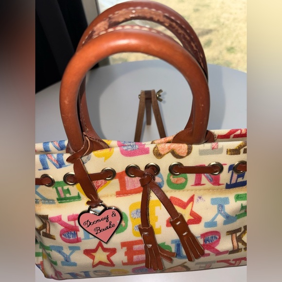 Dooney & Bourke Multicolor Alphabet Canvas Tote with Brown Leather Trim - Picture 3 of 8